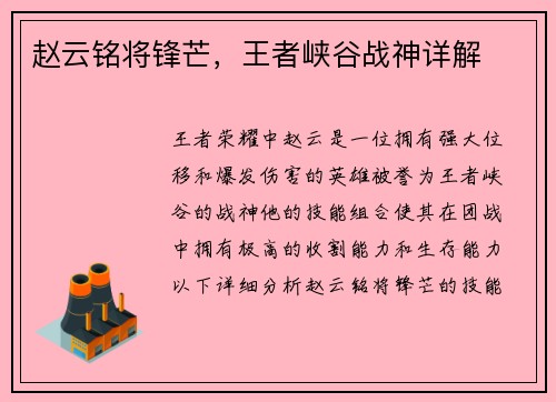 赵云铭将锋芒，王者峡谷战神详解