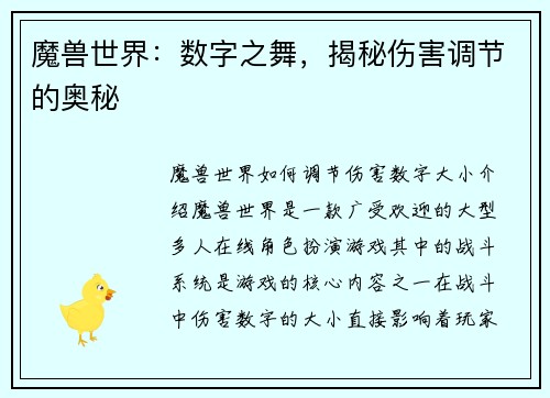 魔兽世界：数字之舞，揭秘伤害调节的奥秘
